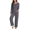 image:imageLYANER Womens 2 Piece Satin Silky Pajama Set Long Sleeve Button Front Shirt with Elastic Waist Pants Loungewear SleepwearDark Gray