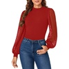 image:imageLYANER Womens Casual Mesh Sleeve Shirts Elegant Blouse Spring TopsRed