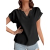 image:imageLYANER Womens Casual Notched V Neck Rolled Short Sleeve Work Blouse TShirt TopBlack