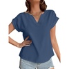image:imageLYANER Womens Casual Notched V Neck Rolled Short Sleeve Work Blouse TShirt TopDusty Blue