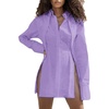 image:imageLYANER Womens Collar V Neck Blouse Long Sleeve Button Down Split Hem Long Shirt TopPurple