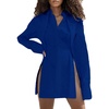 image:imageLYANER Womens Collar V Neck Blouse Long Sleeve Button Down Split Hem Long Shirt TopRoyal Blue