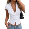 image:imageLYANER Womens Collared V Neck Button Down Cap Sleeve Y2k Blouse Top ShirtsWhite