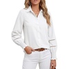 image:imageLYANER Womens Collared V Neck Eyelet Flounce Long Sleeve Button Down Blouses Shirts TopWhite