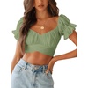 image:imageLYANER Womens Cute Ruffle Puff Short Sleeve Tie Back Crop Top Off The Shoulder Cropped BlouseLight Green