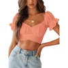 image:imageLYANER Womens Cute Ruffle Puff Short Sleeve Tie Back Crop Top Off The Shoulder Cropped BlouseOrange