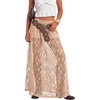 image:imageLYANER Womens Floral Lace Maxi Skirt High Waisted Flowy Sheer A Line Boho Skirts with Inner ShortsKhaki
