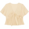 image:imageLYANER Womens Floral Print V Neck Tie Knot Ruffle Hem Short Sleeve Blouse Peplum TopBeige