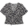 image:imageLYANER Womens Floral Print V Neck Tie Knot Ruffle Hem Short Sleeve Blouse Peplum TopBlack Printed