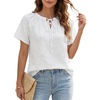image:imageLYANER Womens Floral Tie Front Short Sleeve Loose Fit Dressy Casual Blouse TopsWhite
