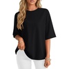 image:imageLYANER Womens Half Sleeve Jewel Neck Loose Fit Casual Blouse Top ShirtBlack