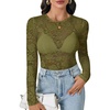 image:imageLYANER Womens Lace Long Sleeve Tops Floral Sexy Mesh Sheer Shirt See Through Undershirt TopsArmy Green