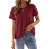 image:imageLYANER Womens Lace Trim Ruched Round Neck Short Sleeve Loose Fit Casual Blouse TopLight Wine