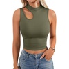 image:imageLYANER Womens Mock Turtle Neck Cut Out Crop Top Ribbed Knit Sexy Sleeveless Tank Top ShirtArmy Green