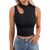 image:imageLYANER Womens Mock Turtle Neck Cut Out Crop Top Ribbed Knit Sexy Sleeveless Tank Top ShirtBlack