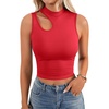 image:imageLYANER Womens Mock Turtle Neck Cut Out Crop Top Ribbed Knit Sexy Sleeveless Tank Top ShirtRed