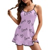 image:imageLYANER Womens Nightgown V Neck Spaghetti Strap Sleeveless Printed Nightdress SleepwearLight Purple