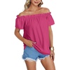 image:imageLYANER Womens Off Shoulder Ruffle Short Sleeve Ruched Casual Loose Tops Blouse ShirtSolid Rose Red