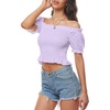 image:imageLYANER Womens Off Shoulder Shirred Short Sleeve Crop Blouse Tee TopLight Purple