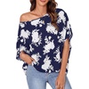 image:imageLYANER Womens Off Shoulder Tops Oversized Batwing Sleeve Loose Blouses Casual Tunic ShirtWhite Flower