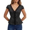 image:imageLYANER Womens Polka Dots Lace Trim Button V Neck Tie Back Dressy Casual Blouse TopsBlack