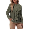 image:imageLYANER Womens Ruffle Front Blouse Collar Neck Button Down Long Sleeve Ruffled Shirt Dressy Work TopArmy Green