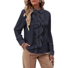 image:imageLYANER Womens Ruffle Front Blouse Collar Neck Button Down Long Sleeve Ruffled Shirt Dressy Work TopDark Blue