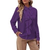 image:imageLYANER Womens Ruffle Front Blouse Collar Neck Button Down Long Sleeve Ruffled Shirt Dressy Work TopDark Purple