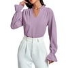 image:imageLYANER Womens Ruffle V Neck Solid Long Sleeve Chiffon Blouse Shirt TopDusty Purple
