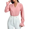 image:imageLYANER Womens Ruffle V Neck Solid Long Sleeve Chiffon Blouse Shirt TopPink