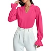 image:imageLYANER Womens Ruffle V Neck Solid Long Sleeve Chiffon Blouse Shirt TopRose