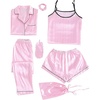 image:imageLYANER Womens Satin Pajamas Set 7pcs Silky Sleepwear Loungewear Cami Shorts and Button Down Long Sleeve Pjs SetStriped Pink