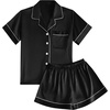 image:imageLYANER Womens Satin Pajamas Set Short Sleeve Button Shirt Silky Sleepwear With Shorts Set PJBlack