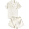 image:imageLYANER Womens Satin Pajamas Sets Short Sleeve Button Shirt Silky Sleepwear With Shorts PJsBeige