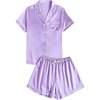 image:imageLYANER Womens Satin Pajamas Sets Short Sleeve Button Shirt Silky Sleepwear With Shorts PJsLight Purple