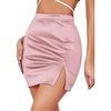 image:imageLYANER Womens Satin Silky Elastic Wasit Split Slit Hem Bodycon Short SkirtDaisy Pink