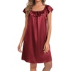 image:imageLYANER Womens Satin Silky Lace Trim Square Neck Ruffle Cap Sleeve Casual Midi Night DressWine Red