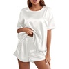 image:imageLYANER Womens Satin Silky Pajama Set Short Sleeve Tshirt With Shorts Set PJ LoungewearWhite