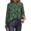 image:imageLYANER Womens Shirred Mock Neck Flounce Long Sleeve Fall Blouse Pullover Shirt TopPrinted Green