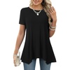 image:imageLYANER Womens Short Sleeve Blouse Crewneck Casual Asymmetrical Irregular Hem Tunic TopsBlack
