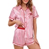 image:imageLYANER Womens Silky Satin Striped 2 Piece Pajama Sets Button Shirt and Wide Leg Shorts SleepwearPink