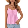 image:imageLYANER Womens Spaghetti Strap Drawstring Tie Front Dressy Casual Cami Babydoll TopsPink