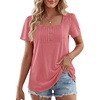 image:imageLYANER Womens Square Neck Short Sleeve Button Pleated Front Dressy Casual Blouse TopsDark Pink