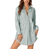 image:imageLYANER Womens Striped Nightgown Collar V Neck Long Sleeve Sleep Shirts Button Down Nightshirt NightdressGreen