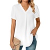 image:imageLYANER Womens Summer Dressy Chiffon Blouses V Neck Short Sleeve Tunic Tops for Leggings Casual TShirtsOffwhite