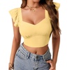 image:imageLYANER Womens Summer Sweetheart Blouse Smocked Backless Ruffle Sleeve Tank Crop TopsLight Yellow