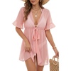 image:imageLYANER Womens Tie Knot Front Coverup V Neck Ruffle Sleeve Beach Cover Ups Cardigan TopsArmy Green