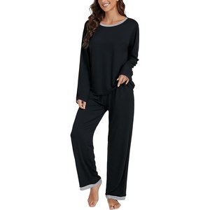 image:imageLYANER Womens 2 Piece Satin Silky Pajama Set Long Sleeve Button Front Shirt with Elastic Waist Pants Loungewear SleepwearBlack