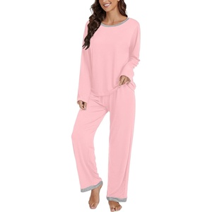 image:imageLYANER Womens 2 Piece Satin Silky Pajama Set Long Sleeve Button Front Shirt with Elastic Waist Pants Loungewear SleepwearLight Pink