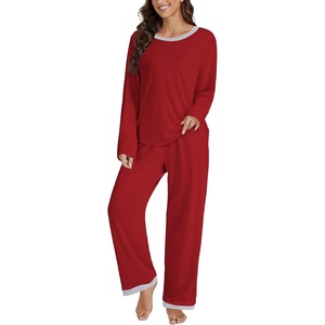 image:imageLYANER Womens 2 Piece Satin Silky Pajama Set Long Sleeve Button Front Shirt with Elastic Waist Pants Loungewear SleepwearSolid Wine Red